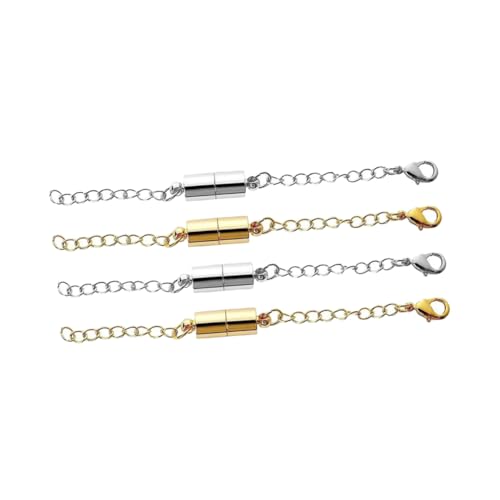 HEALSOPTHY 4 Paare Magnetischer Kettenverschluss für Schmuck Teiliges Goldene Silberne Verlängerungskette für Armbänder und Anhänger Einfach zu Verbinden und Langlebig von HEALSOPTHY