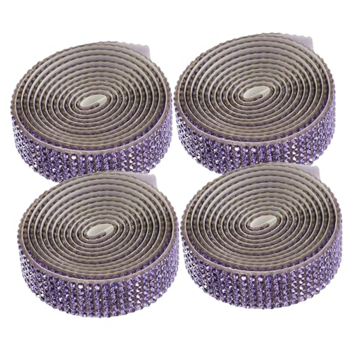 HEALSOPTHY 4 Rollen Strass Applikationen zum Aufbügeln und Nähen Selbstklebende DIY Glitzer Patches für Damen Gürtel und Kleid Lila Strassbänder für Individuelle Modegestaltung von HEALSOPTHY