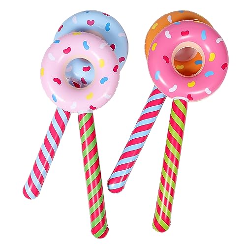 HEALSOPTHY 4 Stück Aufblasbarer Donut-Stick Lutscher Krapfen Partys Creme Süßigkeiten-Party-Dekoration sommer aufblasbares Pool aufblasbare Stöcke Geburtstagsfeier -Requisiten PVC von HEALSOPTHY