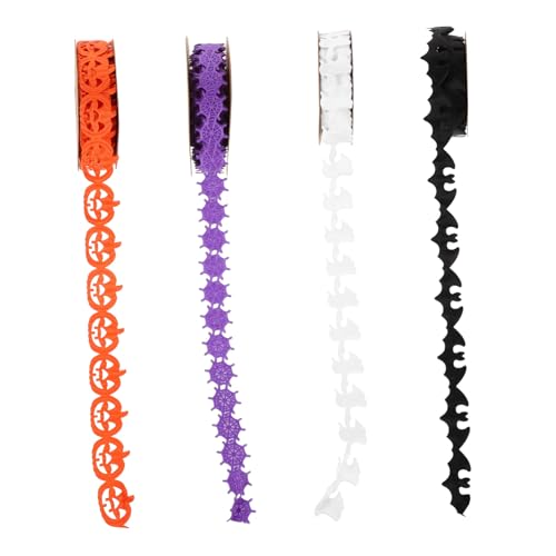 HEALSOPTHY 4 Stück Halloween DIY Bastelband mit Kürbis Spinnennetz Geist und Fledermaus Robustes Dekoband für Partydeko Geschenkverpackung und Kranzgestaltung Vielseitiges Halloween-band von HEALSOPTHY
