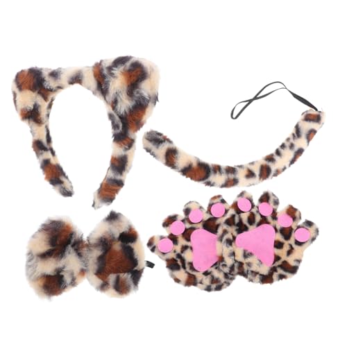 HEALSOPTHY 4 Stück Leopard Print Tierkopfband Set Teiliges Cosplay Kostüm mit Plüsch Cheetah für Halloween Partys und Bühnenaufführungen Langlebig Vielseitig und Bequem von HEALSOPTHY