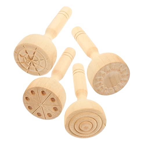 HEALSOPTHY 4 Stück Teiliges Modellierwerkzeug aus Holz DIY Stempel mit Verschiedenen Mustern Fördert Kreativität und Feinmotorik für Tonarbeiten und von HEALSOPTHY