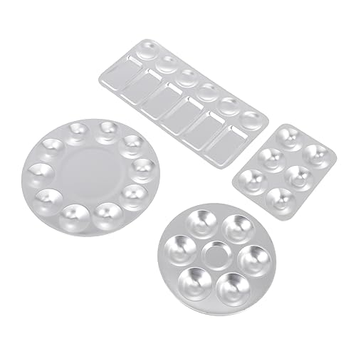 HEALSOPTHY 4 Stück Teiliges Set Aluminium Farbmischpalette Rund und Rechteckig Leichtes Pigmenttablett für Gouachefarben Wiederverwendbar Glatte Oberfläche für Kunstunterricht und von HEALSOPTHY