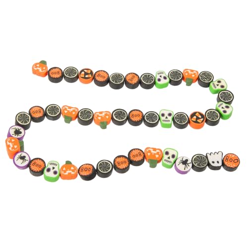 HEALSOPTHY 40 Stück Polymer Clay Perlen Halloween DIY Armband Perlen Kürbis Geist Schädel Design Leicht Tragbar Weich Für Schmuckherstellung Zubehör von HEALSOPTHY