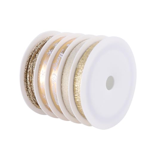 HEALSOPTHY 5 Rollen Weihnachtsband Lang Goldfarbenes Dekoband mit Weihnachtsmotiv Vielseitiges Schleifenband für Geschenkverpackung Partydeko DIY Basteln Langlebiges Festtagszubehör HEALSOPTHY 5 Rollen Weihnachtsband Lang Goldfarbenes Dekoband mit Weihnachtsmotiv Vielseitiges Schleifenband für Geschenkverpackung Partydeko DIY Basteln Langlebiges Festtagszubehör von HEALSOPTHY