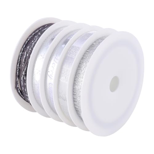 HEALSOPTHY 5 Rollen Weihnachtsband Silber Lange Dekorative Geschenkband mit Weihnachtsmotiv Vielseitiges Ornaments und Dekoband für DIY Party und Geschenkverpackung HEALSOPTHY 5 Rollen Weihnachtsband Silber Lange Dekorative Geschenkband mit Weihnachtsmotiv Vielseitiges Ornaments und Dekoband für DIY Party und Geschenkverpackung von HEALSOPTHY