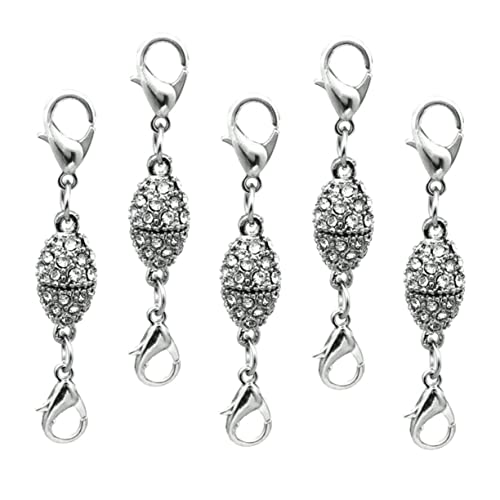 HEALSOPTHY 5 Stück Olivenförmige Rhinestone Lobster Clip Magnetverschluss für DIY Schmuckherstellung Silber Hochwertige Schnallen für Armbänder und von HEALSOPTHY