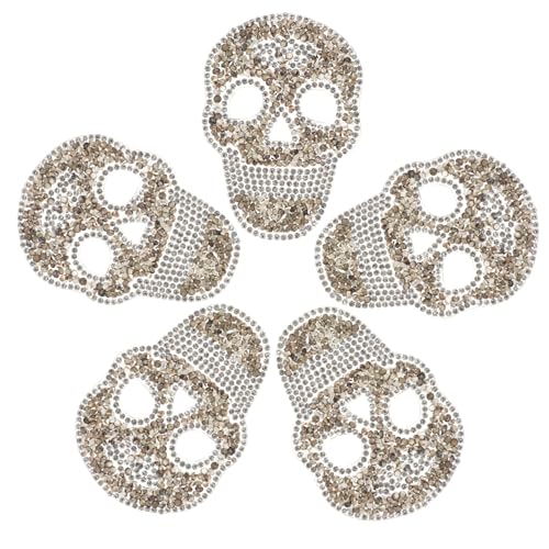 HEALSOPTHY 5 Stück Schädel Strass Patches zum Aufbügeln und Aufnähen Bestickte Reparatur Flicken für Kleidung Schuhe Taschen DIY Textil Deko Transparent Graue Aufnäher von HEALSOPTHY