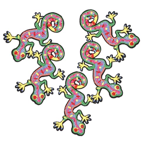 HEALSOPTHY 5 Stück Teiliges Bestickter Gecko Aufnäher Dekorative Applikationen zum Aufnähen Kleidung Jacken und Taschen DIY Bügelbild Patch für Reparatur und Individuelle Gestaltung von HEALSOPTHY