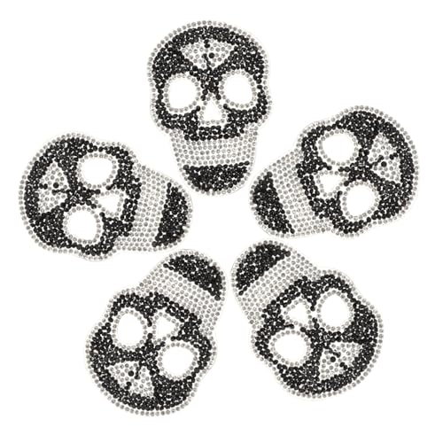 HEALSOPTHY 5 Stück Teiliges Skull Bügelflicken mit Strasssteinen Vielseitige Aufnäher zum Aufbügeln oder Annähen Dekorative Reparatur Patches für Kleidung Rucksäcke Hüte und Taschen Schwarz von HEALSOPTHY