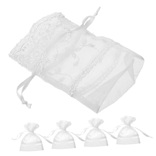HEALSOPTHY 5 Stück Weiße Organzabeutel mit Kordelzug Fünfblättriges Blumen design Atmungsaktive Schmuckbeutel für Ringe Ohrringe Halsketten Vielseitige Aufbewahrungstaschen für Hochzeit von HEALSOPTHY