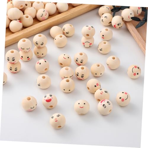 HEALSOPTHY 50 Stück Holzperlen Basteln Handgefertigte Gesicht designs Dekorative DIY Holzperlen für Schmuckherstellung und Kreative Handwerksprojekte von HEALSOPTHY