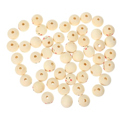 HEALSOPTHY 50 Stück Holzperlen Rund mit Lächelndem Gesicht Naturholz Schmuckperlen zum Auffädeln für DIY Armbänder Halsketten Basteln Dekoration von HEALSOPTHY