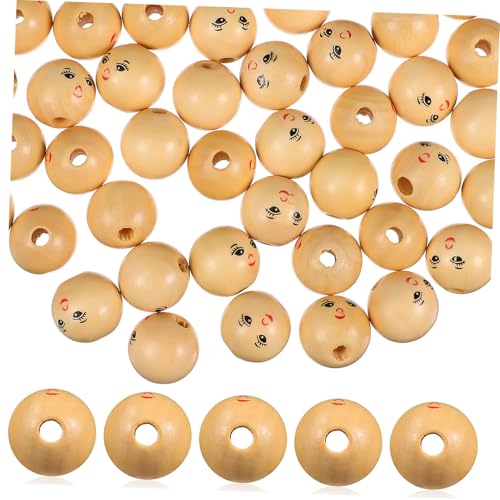 HEALSOPTHY 50 Stück Holzperlen mit Lachendem Gesicht Rund mit Langlebige Holzperlen für Schmuckherstellung DIY Basteln Armbänder Halsketten Schlüsselanhänger von HEALSOPTHY