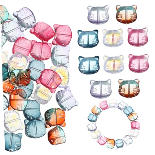 HEALSOPTHY 50 Stück Teiliges Katzenkopf glasperlen Armbänder Bunte DIY beads mit Pfotenmotiv Langlebige Schmuckperlen für Geschenkherstellung und Bastelprojekte von HEALSOPTHY