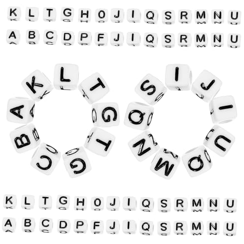 HEALSOPTHY 500 Stück Acryl Buchstabenperlen zum Auffädeln für DIY Schmuckherstellung Vielseitige Kunststoffperlen für Armbänder Halsketten Bastelbedarf Schwarz Weiße Quadratform von HEALSOPTHY