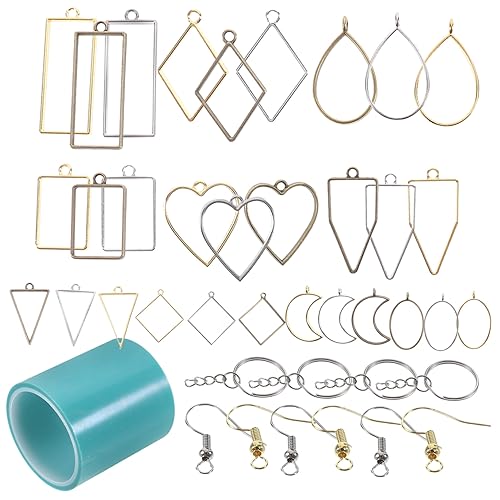 HEALSOPTHY 55Stücke Teiliges Metall Lünette Anhänger für DIY Schmuckherstellung Klebeband Geometrische Hohlräume für Armbänder Halsketten Ohrringe Scrapbooking von HEALSOPTHY