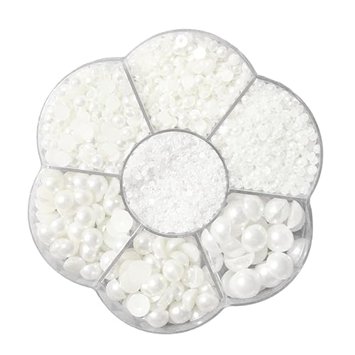 HEALSOPTHY 5600 Stück DIY Perlen Set Halbrunde Kunststoffperlen für Schmuckherstellung Basteln und Nail Art Verschiedene Reinem Weiß für Kreative Projekte und von HEALSOPTHY