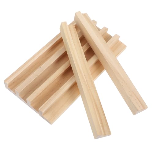 HEALSOPTHY 6 Stück Englische Alphabetbasis Domino-Ständer Briefablagen für Lebensmittel Halter für Dominosteine Fliesenhalter Zubehör für Brettspiele Domino-Zubehör Kiefernholz Beige von HEALSOPTHY