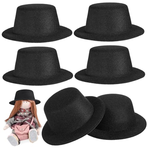 HEALSOPTHY 6 Stück Teiliges Puppen Hut Kleine Formelle Schwarze Hüte für DIY Handwerk Dekoration Puppenzubehör Geeignet für Puppen Kleidung und Bastelprojekte von HEALSOPTHY