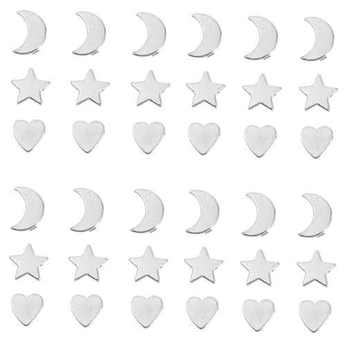 HEALSOPTHY 60 Stück Teiliges DIY Schmuck Perlen aus Legierung mit Mond Herz Stern Motiven Kleine Lochverbinder für Armband Bastelperlen Glatte Oberfläche Vielseitig Kombinierbar für von HEALSOPTHY