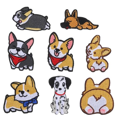 HEALSOPTHY 8 Stück Teiliges Bestickte Hunde Applikationen zum Aufnähen Bunte DIY Stoffreparatur Patches Waschbeständig und Langlebig für Jacken Jeans Rucksäcke Niedliche Hundemotive für von HEALSOPTHY