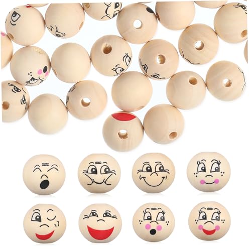 HEALSOPTHY 80 Stück Teiliges Runde Holzperlen mit Gesicht Vorgelochte Bastelperlen für DIY Schmuck Armbänder Scrapbooking und Dekoration Natürliche Holzspacer für Kreative Handarbeiten von HEALSOPTHY