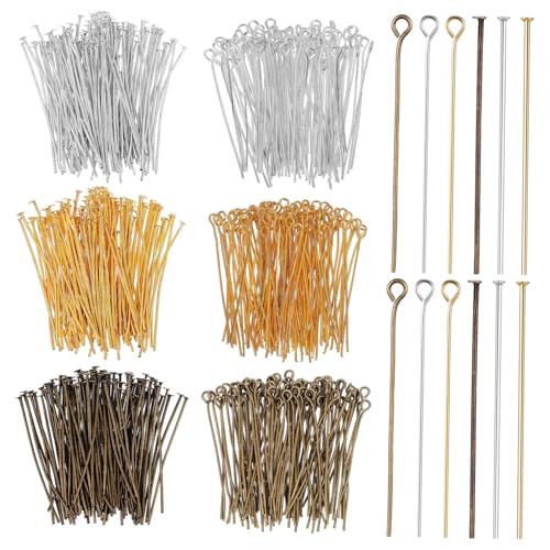 HEALSOPTHY Beading Pins Flat Head und Eye Pins aus Eisen Bulk für Schmuckherstellung Farben Silber Gold Antik Bronze Langlebig und Vielseitig für Halsketten Ohrringe Armbänder von HEALSOPTHY