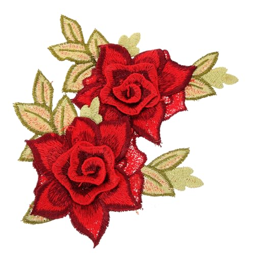 HEALSOPTHY Blumenstoff Patches zum Aufnähen Stickerei Applikationen für Kleidung Reparatur und Dekoration Langlebige Praktische Stoffflicken für Jeans Jacken Taschen Rot von HEALSOPTHY