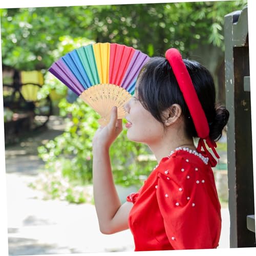 HEALSOPTHY Bunter Regenbogen Fächer Bamboo Pride Folding Fan Faltbarer Handgefertigter Handfächer mit Rainbow Muster Leichter Kompakter Fächer für Lgbtq Events Partydekoration und von HEALSOPTHY