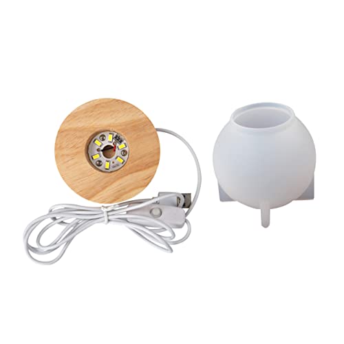 HEALSOPTHY DIY Kristallkugel Nachtlicht Gießform Silikonform mit Stabiler Holzsockel für Handgefertigte LED Leuchten und Heimdekoration für Bastelprojekte und von HEALSOPTHY