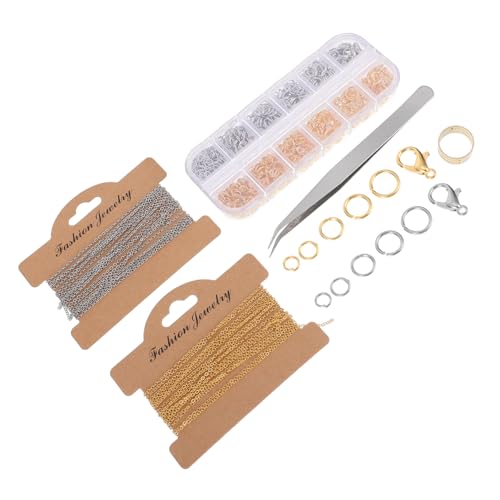 HEALSOPTHY Flache Kreuzkette Kupfer Ummantelt Eisen in Gold und Weiß pro Farbe mit Offenen Ringen und Karabinerverschlüssen DIY Schmuckzubehör Set für Kreative Schmuckherstellung von HEALSOPTHY