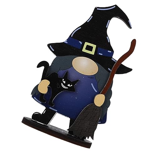 HEALSOPTHY Holz Halloween Tischdeko Gnom Hexe Figur Tischdekoration Handgearbeitet Langlebig Party Mittelstück für Halloween Geschenkidee und Fotorequisite von HEALSOPTHY