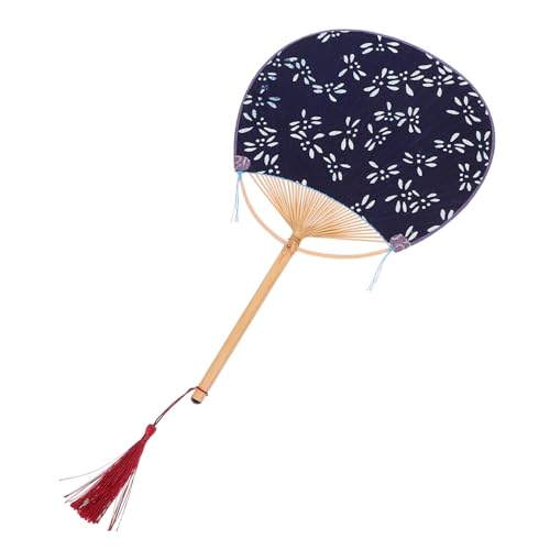 HEALSOPTHY Japanischer Runder Handfächer mit Bambusgriff Doppelseitig Bedruckter Stofffächer mit Quaste Leichter Tragbarer Handfächer für Hochzeit Dekoration und Reisen Traditionelles Design von HEALSOPTHY