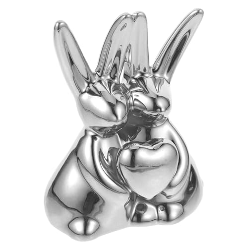 HEALSOPTHY Keramik Hasenfigur Liebesherz Dekoration Desktop Ornament Kreative Geschenkidee für Freunde und Familie Silberfarbene Tischdekoration HEALSOPTHY Keramik Hasenfigur Liebesherz Dekoration Desktop Ornament Kreative Geschenkidee für Freunde und Familie Silberfarbene Tischdekoration von HEALSOPTHY