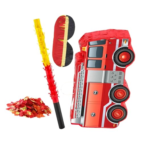 HEALSOPTHY Party Pinata Feuerwehrwagen mit Augenbinde Konfetti für Jungen Geburtstag Feuerwehr Themenparty Dekoration Spiel Zubehör von HEALSOPTHY