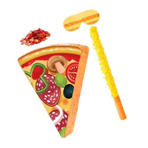 HEALSOPTHY Pizza Pinata Kindergeburtstag Partyspiel mit Stick Augenbinde und Konfetti Food Themed Pizza Slice Dekoration zum Aufhängen für Feier Party Favor von HEALSOPTHY