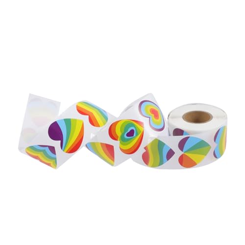 HEALSOPTHY Regenbogen Herz Aufkleber Rolle Pride Sticker Selbstklebend Bunte Herzform Etiketten Für Basteln Valentinstag Scrapbooking Umschlagsiegel Dekoration von HEALSOPTHY