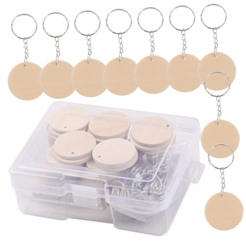 HEALSOPTHY Runde Holzscheiben mit Stabile DIY Schlüsselanhänger Rohlinge aus Naturholz Blanko Anhänger für Basteln Malen Geschenke und Dekoration von HEALSOPTHY