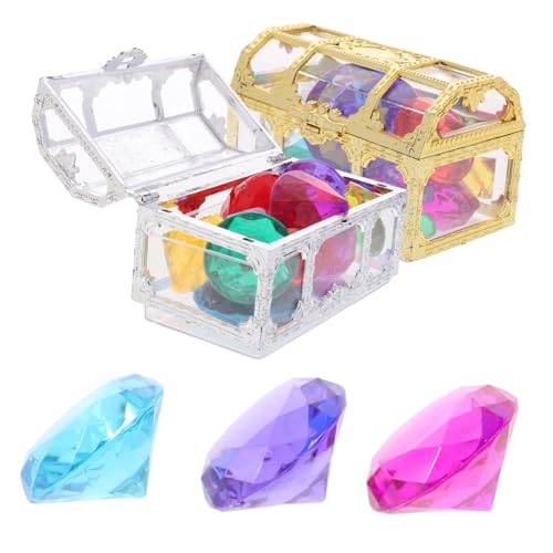 HEALSOPTHY Tauchspielzeug Pool Kunststoff Edelstein Bunte Glänzende Schmucksteine mit Schatzkisten Robustes Tauchjuwel für Wasserspielzeug Outdoor Party Dekoration von HEALSOPTHY