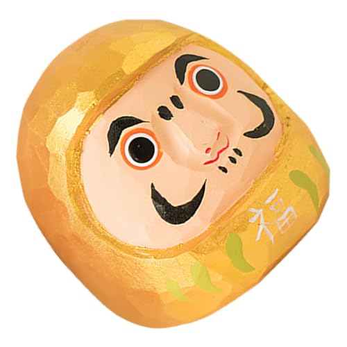 HEATSHAKING Japanische Holzfigur mit Zen Design Handgeschnitzte Figur Traditionelle Feng Shui Dekoration für Wohlstand Gelb für Büro und Zuhause von HEATSHAKING