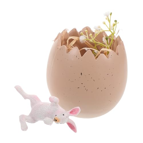 HEATSHAKING Osterhase Figurine Aus Harz Süßer Für Frühling Niedlicher Hase Mit Eierschale Für Tischdeko Und Festliche Innenraumgestaltung von HEATSHAKING