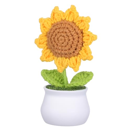 HEATSHAKING eingetopfte sonnenblume Bürodekor Sonnenblume häkeln gestrickte Topfpflanzen Sonnenblumen Topfpflanze Handgefertigte Dekoration handgemachte Topfpflanzen Häkelblume im Topf Plastik von HEATSHAKING