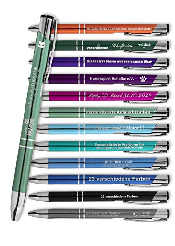 HEAVYTOOL Kugelschreiber mit Gravur SIGNATURE ELEGANCE Lasergravur grün 0921C Aluminium eloxiert (50 Stück) Strichstärke: M ca. 0,6mm Tinte: blau von HEAVYTOOL