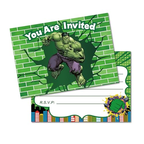HEAWAA 20 x Superhelden-Party-Einladungen für Kinder, Hulk-Thema, Geburtstagsparty-Einladungen für Mädchen, Jungen, Geburtstagsfeier, Partyzubehör HEAWAA 20 x Superhelden-Party-Einladungen für Kinder, Hulk-Thema, Geburtstagsparty-Einladungen für Mädchen, Jungen, Geburtstagsfeier, Partyzubehör von HEAWAA