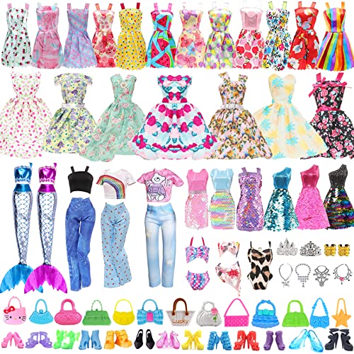 41 Stück Kleidung & Zubehör für Puppen, Kleidungsstücke für Puppen mit Meerjung Abendkleider Kleider Outfits Bikinis Kurze Kleider Schuhe Handtaschen Kleiderbügel für Puppen Mädchen 11,5 Zoll von HEAWAA