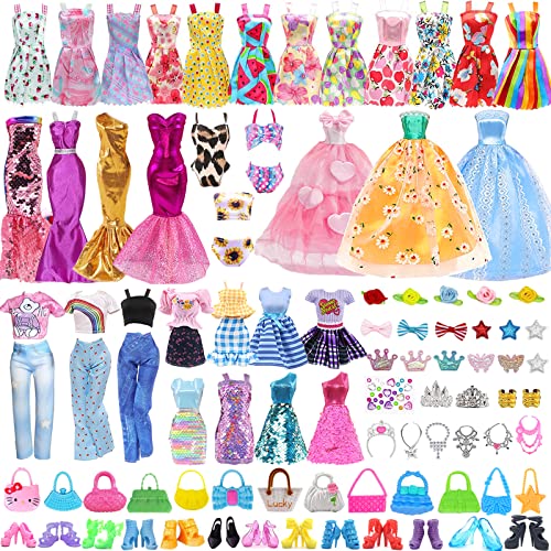 57 Stück Kleidung & Zubehör für Puppen, Kleidungsstücke für Puppen mit Brautkleider Abendkleider Kleider Outfits Bikinis Kurze Kleider Hut Schuhe Taschen Zubehör für Puppen Mädchen 11,5 Zoll von HEAWAA
