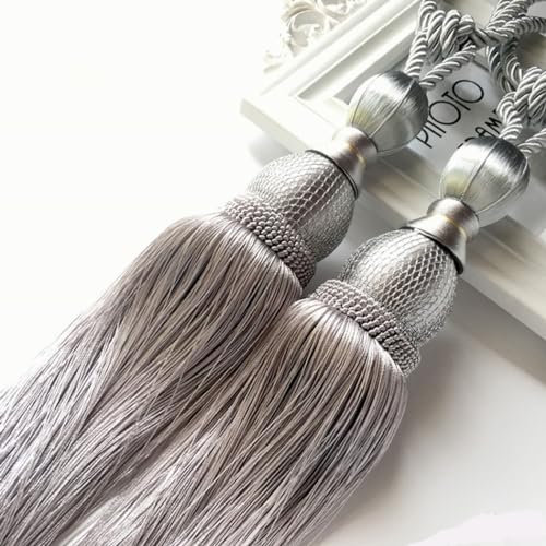 HEBEOT 1 Paar Vorhang-Seile, Vorhang-Clips, Seil-Band, große Raffhalter, Kugelquaste, Vorhangseil, Raffhalter für Vorhänge, Raffhalter, Türhänger (Silber) von HEBEOT