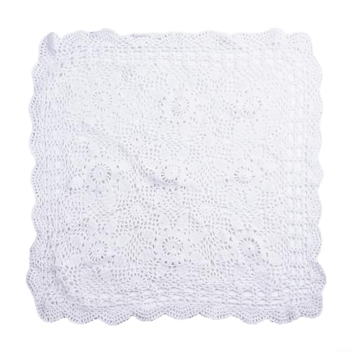 HEBEOT Quadratische Vintage-Tischdecke, Baumwolle, Spitze, gehäkelt, Blumenmuster, handgehäkelt, Spitze, Tisch (60 x 60 cm, Weiß) von HEBEOT