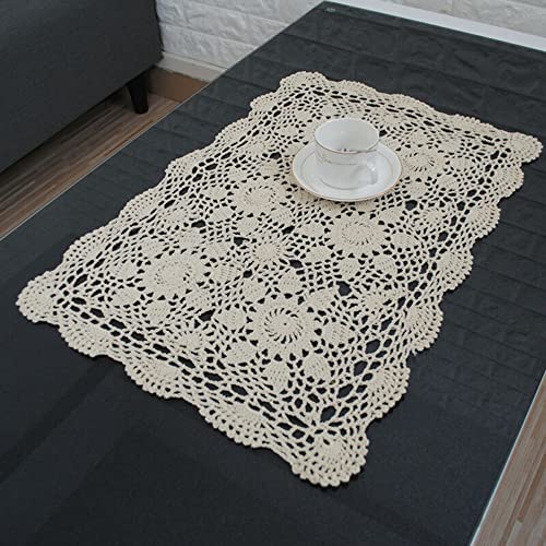 HEBEOT Vintage handgehäkelte Spitzendeckchen, Retro, quadratisch, handgefertigt, reine Baumwolle, hohlgewebt, kleine Tischdecke, 40 x 60 cm, Beige HEBEOT Vintage handgehäkelte Spitzendeckchen, Retro, quadratisch, handgefertigt, reine Baumwolle, hohlgewebt, kleine Tischdecke, 40 x 60 cm, Beige von HEBEOT